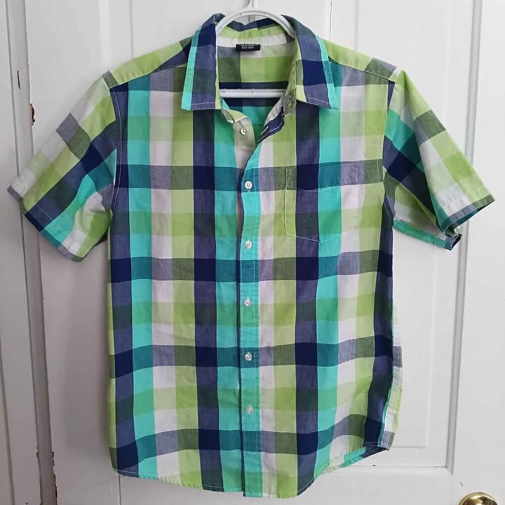 Wrangler Boy's Short Sleeve Blue Green Plaid Shirt